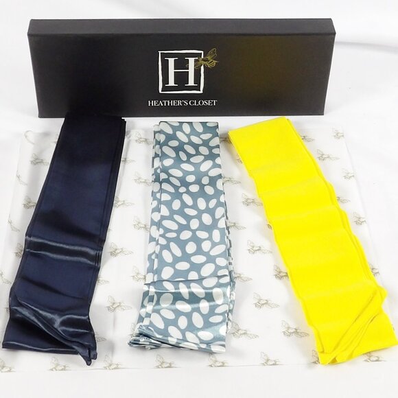 Heather's Closet Accessories - Heather's Closet SET OF 6 Hair Ties or Handbag Scarfs NIB Yellow Navy Blue